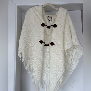 Cream Hooded Poncho with Toggle Closures